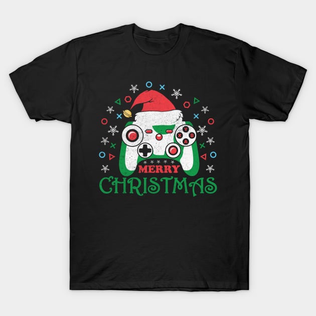 Merry Christmas Game Controller Santa Hat Gamer Christmas Gift T-Shirt by BadDesignCo